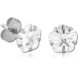 PAIR OF SURGICAL STEEL GRADE 316L FLOWER PRONG SET JEWELED EAR STUDS