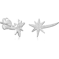 STERLING 925 SILVER PLATED JEWELED EAR STUDS PAIR