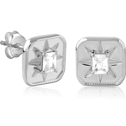 STERLING 925 SILVER PLATED JEWELED EAR STUDS PAIR