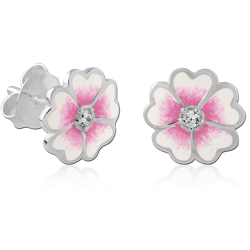 STERLING 925 SILVER PLATED JEWELED EAR STUDS PAIR