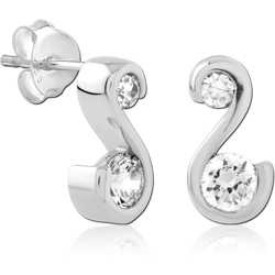 STERLING 925 SILVER PLATED JEWELED EAR STUDS PAIR SPECIAL NEW DESIGN