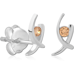 STERLING 925 SILVER PLATED JEWELED EAR STUDS PAIR SPECIAL NEW DESIGN