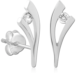 STERLING 925 SILVER PLATED JEWELED EAR STUDS PAIR SPECIAL NEW DESIGN