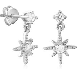 STERLING 925 SILVER PLATED JEWELED EAR STUDS PAIR SPECIAL NEW DESIGN