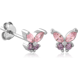 STERLING 925 SILVER PLATED JEWELED EAR STUDS PAIR SPECIAL NEW DESIGN