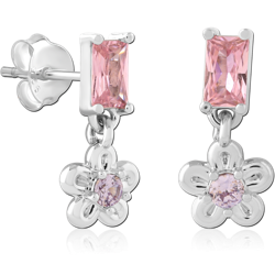 STERLING 925 SILVER PLATED JEWELED EAR STUDS PAIR SPECIAL NEW DESIGN