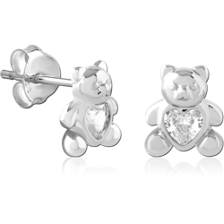 STERLING 925 SILVER PLATED JEWELED EAR STUDS PAIR SPECIAL NEW DESIGN