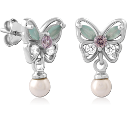 STERLING 925 SILVER PLATED JEWELED EAR STUDS PAIR SPECIAL NEW DESIGN