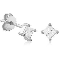 STERLING 925 SILVER PLATED JEWELED EAR STUDS PAIR SPECIAL NEW DESIGN