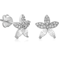 STERLING 925 SILVER PLATED JEWELED EAR STUDS PAIR