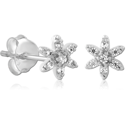 STERLING 925 SILVER PLATED JEWELED EAR STUDS PAIR