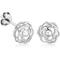 STERLING 925 SILVER PLATED JEWELED EAR STUDS PAIR SPECIAL NEW DESIGN
