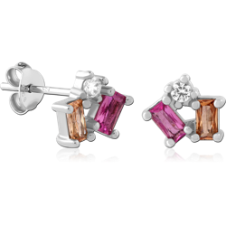 STERLING 925 SILVER PLATED JEWELED EAR STUDS PAIR