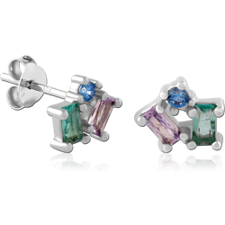 STERLING 925 SILVER PLATED JEWELED EAR STUDS PAIR