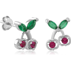 STERLING 925 SILVER PLATED JEWELED EAR STUDS PAIR