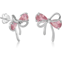 STERLING 925 SILVER PLATED JEWELED EAR STUDS PAIR