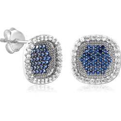 STERLING 925 SILVER PLATED JEWELED EAR STUDS PAIR
