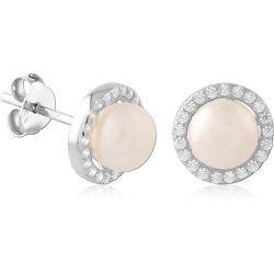 STERLING 925 SILVER PLATED JEWELED EAR STUDS PAIR