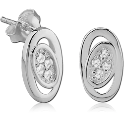 STERLING 925 SILVER JEWELED EAR STUDS PAIR