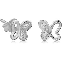 STERLING 925 SILVER JEWELED EAR STUDS PAIR - BUTTERFLY