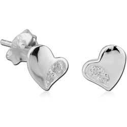 STERLING 925 SILVER JEWELED EAR STUDS PAIR - HEART
