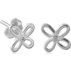 STERLING 925 SILVER JEWELED EAR STUDS PAIR - FLOWER