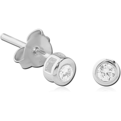 STERLING 925 SILVER JEWELED EAR STUDS PAIR 3MM STONE