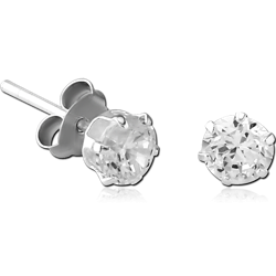 STERLING 925 SILVER JEWELED EAR STUDS PAIR ROUND 5MM