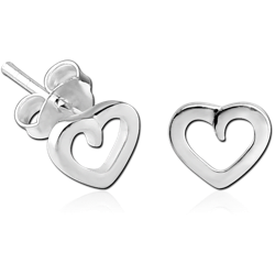 STERLING 925 SILVER EAR STUDS PAIR - HEART
