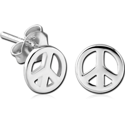 STERLING 925 SILVER EAR STUDS PAIR - PEACE SIGN