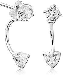 STERLING 925 SILVER JEWELED BACK EARRINGS WITH STUD PAIR