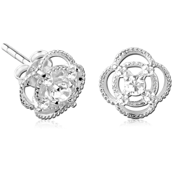 STERLING 925 SILVER JEWELED EAR STUDS PAIR