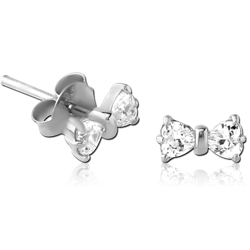 STERLING 925 SILVER JEWELED EAR STUDS PAIR - HEART