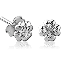 STERLING 925 SILVER JEWELED EAR STUDS PAIR - HEART