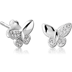 STERLING 925 SILVER JEWELED EAR STUDS PAIR - BUTTERFLY