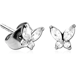 STERLING 925 SILVER PLATED JEWELED EAR STUDS PAIR - BUTTEFLY