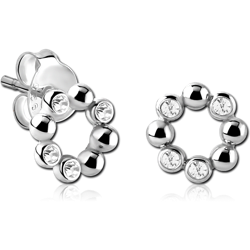 STERLING 925 SILVER JEWELED EAR STUDS PAIR