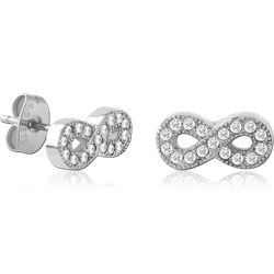 STERLING 925 SILVER JEWELED EAR STUDS PAIR - INFINITY