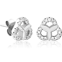 STERLING 925 SILVER JEWELED EAR STUDS PAIR