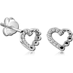 STERLING 925 SILVER JEWELED EAR STUDS PAIR - HEART