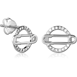 STERLING 925 SILVER JEWELED EAR STUDS PAIR
