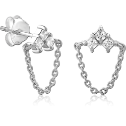 STERLING 925 SILVER JEWELED EAR STUDS PAIR