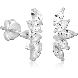 STERLING 925 SILVER JEWELED EAR STUDS PAIR