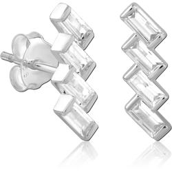 STERLING 925 SILVER JEWELED EAR STUDS PAIR