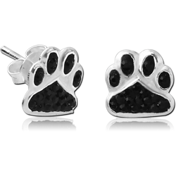 STERLING 925 SILVER CRYSTALLINE EAR STUDS PAIR - PAW