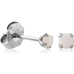 PAIR OF TITANIUM ALLOY ROUND SYNTHETIC OPALPRONG SET JEWELED EAR STUDS