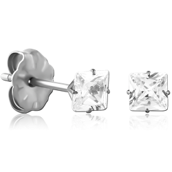 PAIR OF TITANIUM ALLOY SQUARE PRONG SET JEWELED EAR STUDS