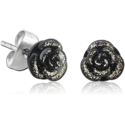PAIR OF POLYMER ROSE WITH GLITTER EAR STUDS