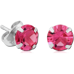 STERILE STERLING 925 SILVER JEWELED PRONG SET ROUND EAR STUDS PAIR