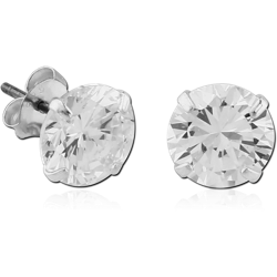 STERILE STERLING 925 SILVER JEWELED PRONG SET ROUND EAR STUDS PAIR